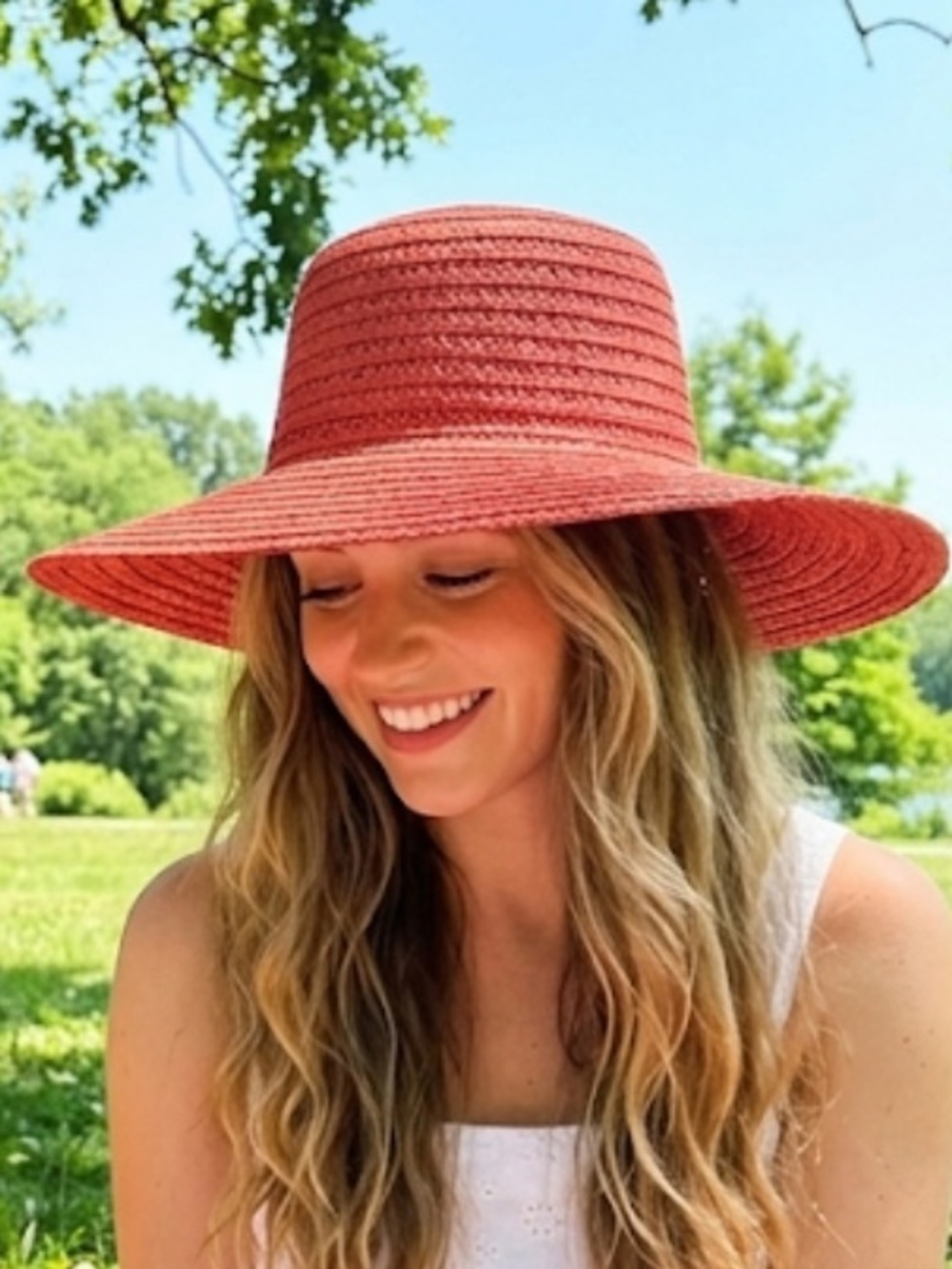 Red Wide Brim Sun Hat Coral Cherry Red
Woven Style Sun Protection Hat